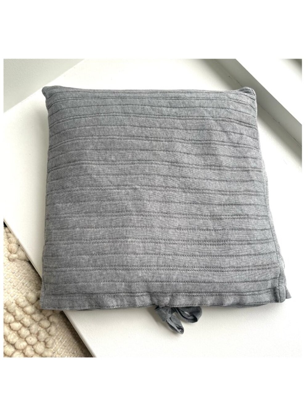 Coyuchi organic cotton jersey ribbed throw pillow w kapok insert, 15 x 15", grey